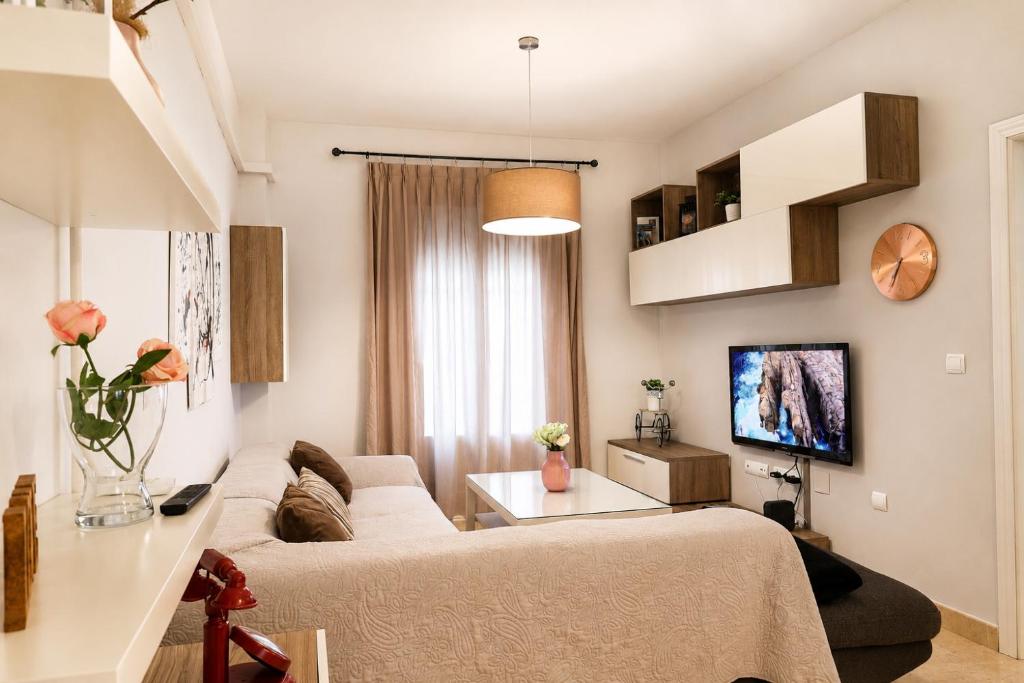a living room with a couch and a tv at Paseo Imperial in Arcos de la Frontera