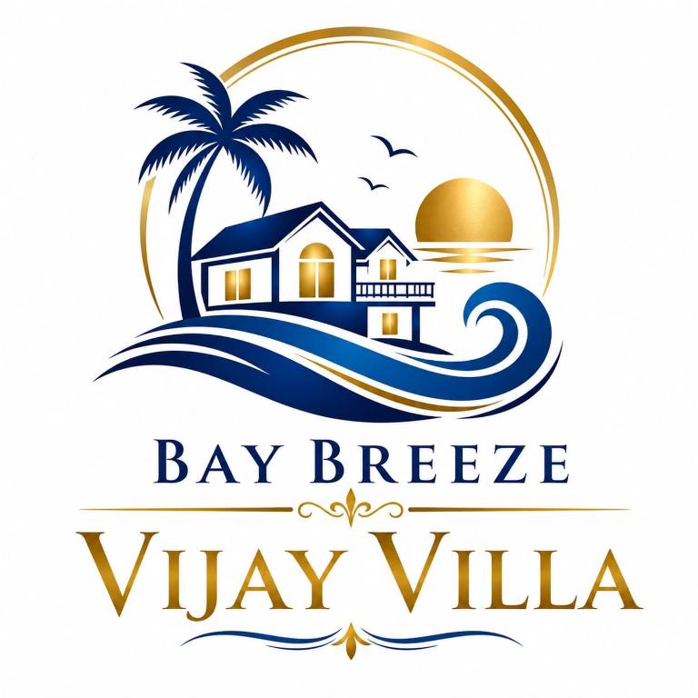 a crest of a villa on the beach with a palm tree and the words at Bay Breeze Vijay Villa in Pondicherry