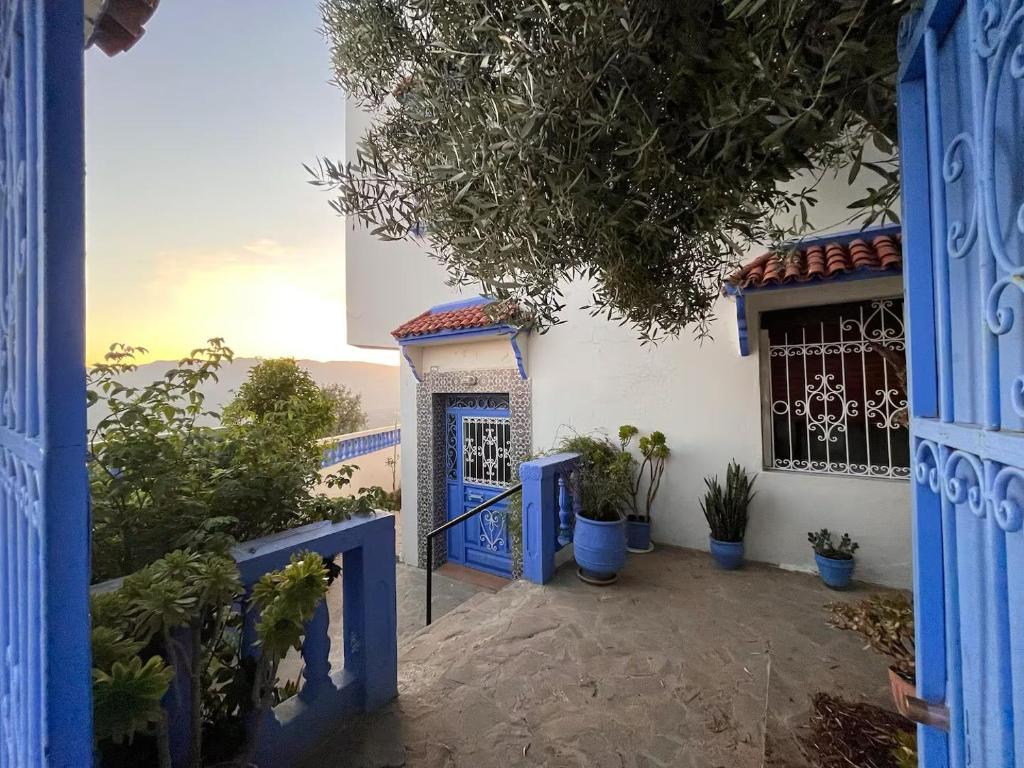 a gate to a house with blue doors at Casa Olea Vista in Chefchaouen