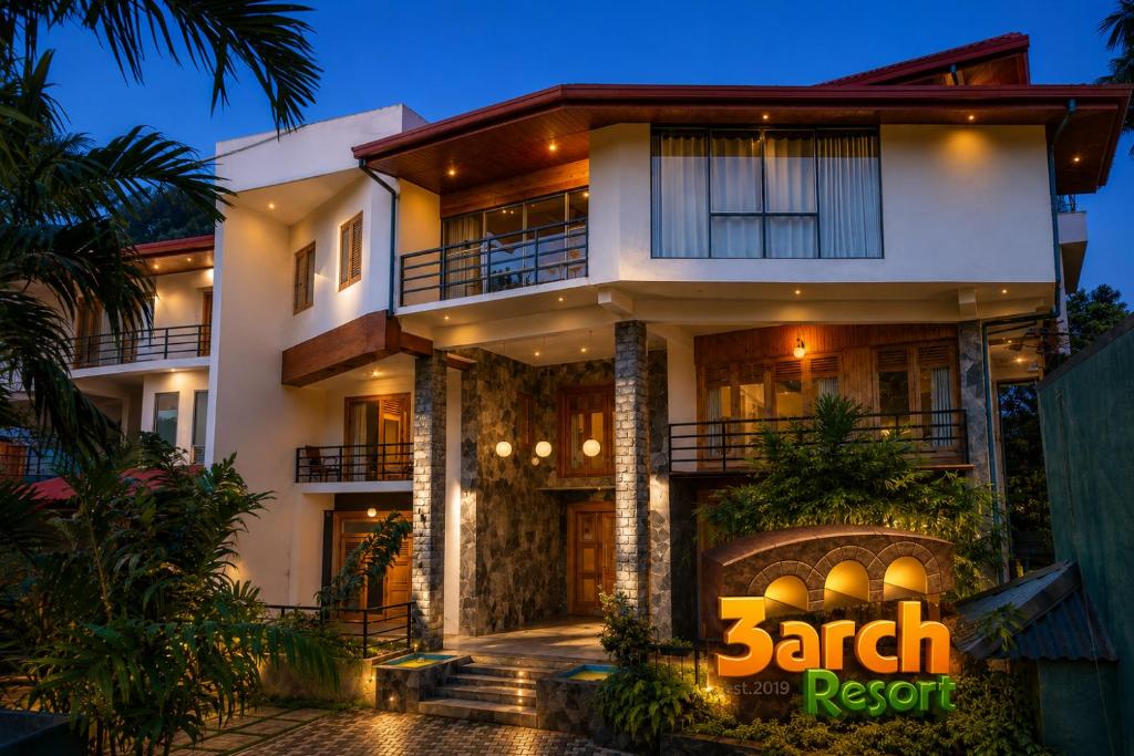 a view of the front of a house at night at 3 Arch Resort Ella in Ella