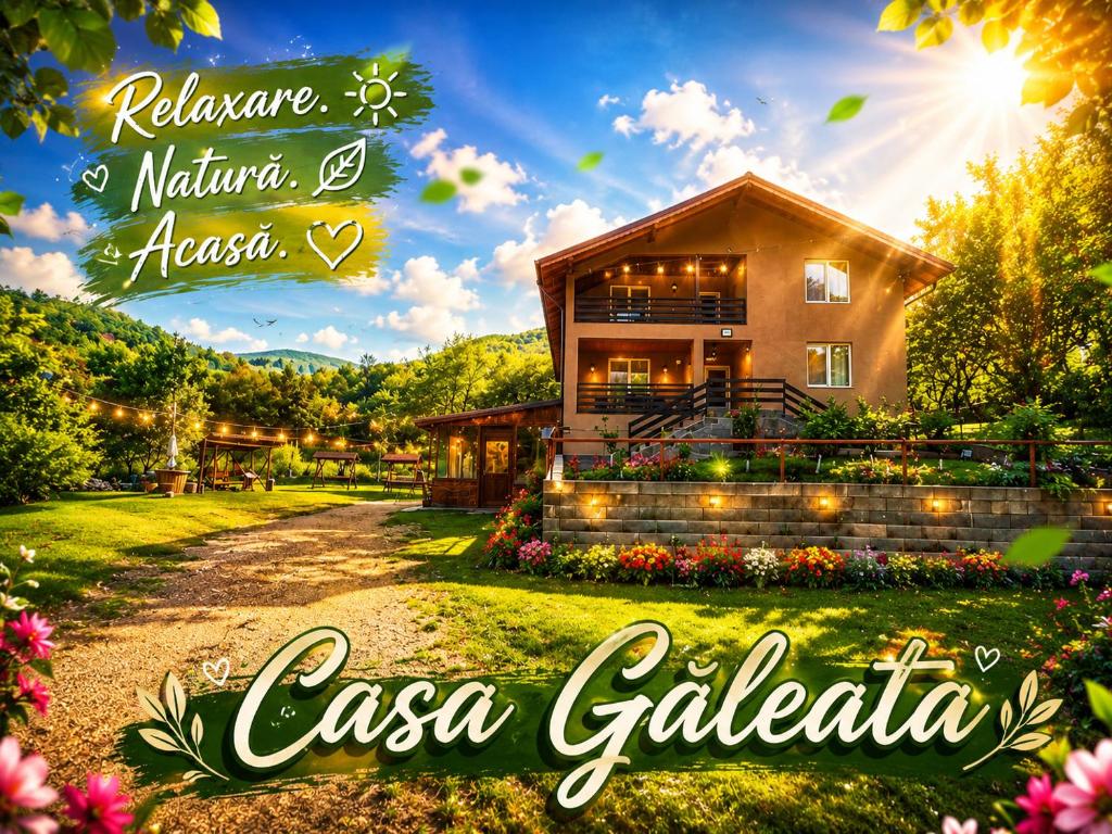 a house with the words casa galda at Casa Galeata in Nehoiu