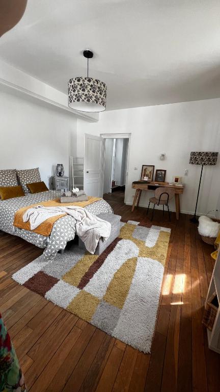 a bedroom with a bed and a rug at Cosynumber8 in Bar-sur-Seine