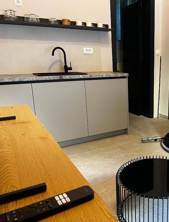 a kitchen with a sink and a counter top at Room 44 Garden 1 in Osijek