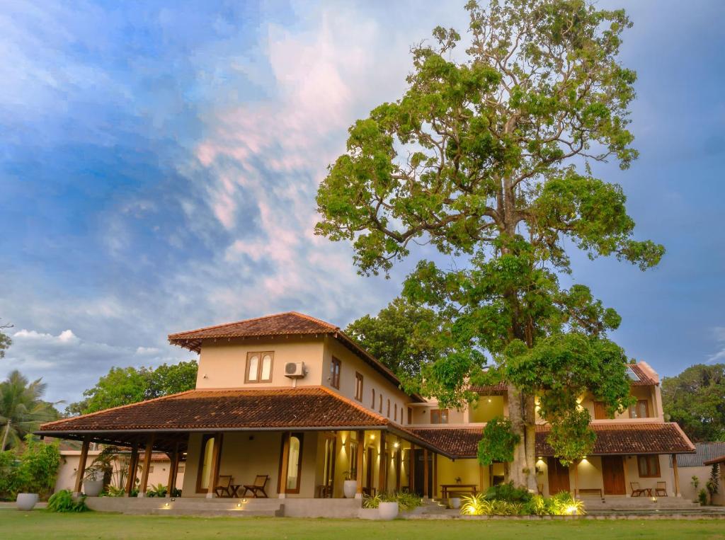 a house with a tree in front of it at Origin Balapitiya- Family Villa 200m From Beach in Balapitiya