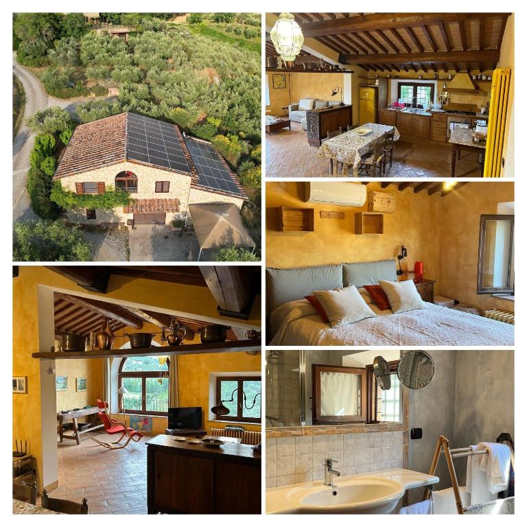 a collage of four pictures of a house with a bedroom at Fontanaro Farm and Culinary School in Paciano