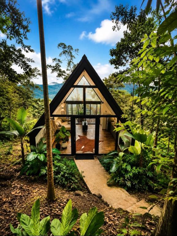 a small house in the middle of a forest at Private Luxury A-Frame with Jacuzzi & Mountain View in San Francisco