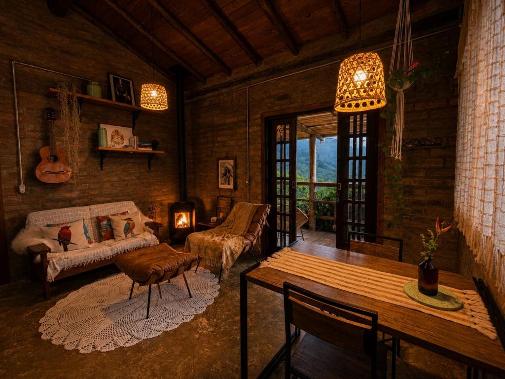 a living room with a couch and a table at Sítio Passarim in São Francisco Xavier