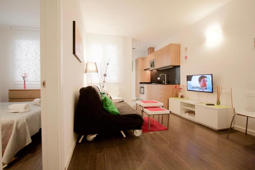 Televízia a/alebo spoločenská miestnosť v ubytovaní Dalí Residence