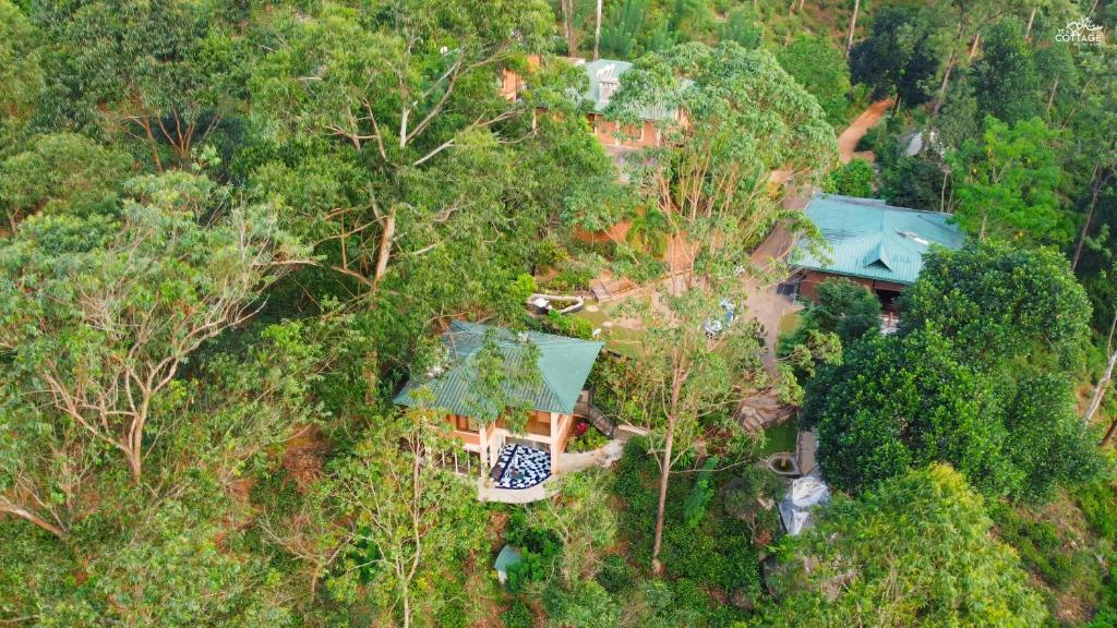 eine Draufsicht auf ein Haus im Wald in der Unterkunft Tea Cottage Resort - Nawalapitiya in Kandy