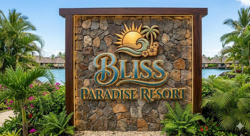 a sign for a disney villas paradise resort at Bliss Paradise Resort in Malvan