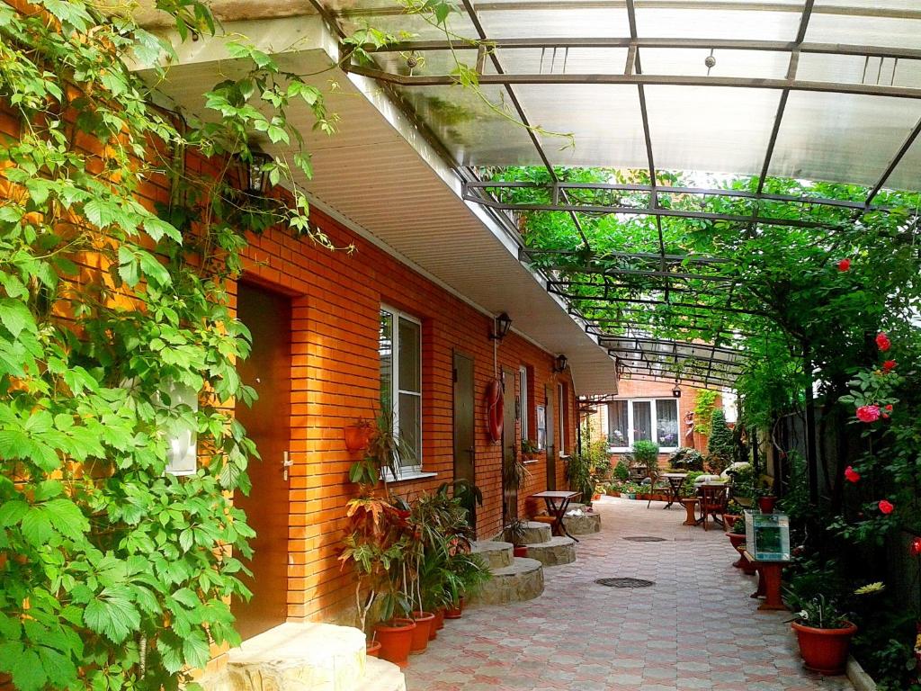 アナパにあるKaterina Guest Houseの植物と建物のある屋外パティオ