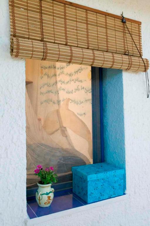 a window with a potted plant and a window shade at L'Oasi Villaggio Albergo in Favignana