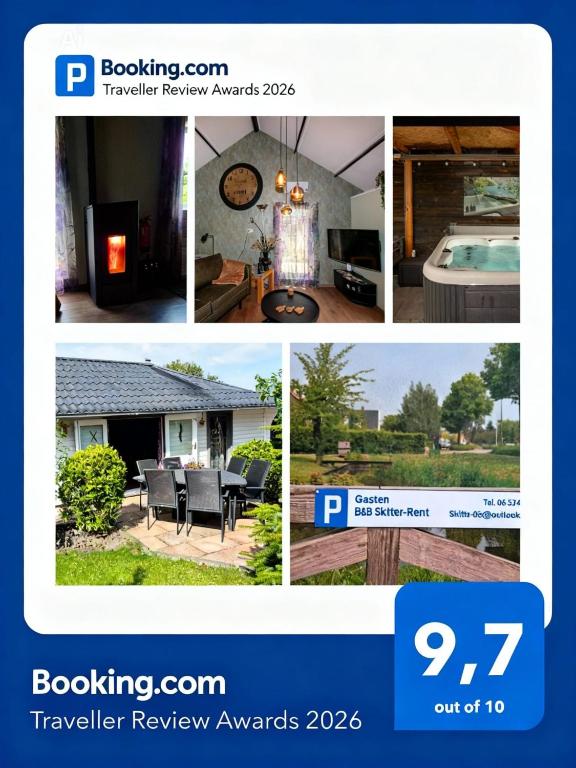 a collage of four pictures of a house at B&B Skitter-Rent in Zwaagdijk-Oost