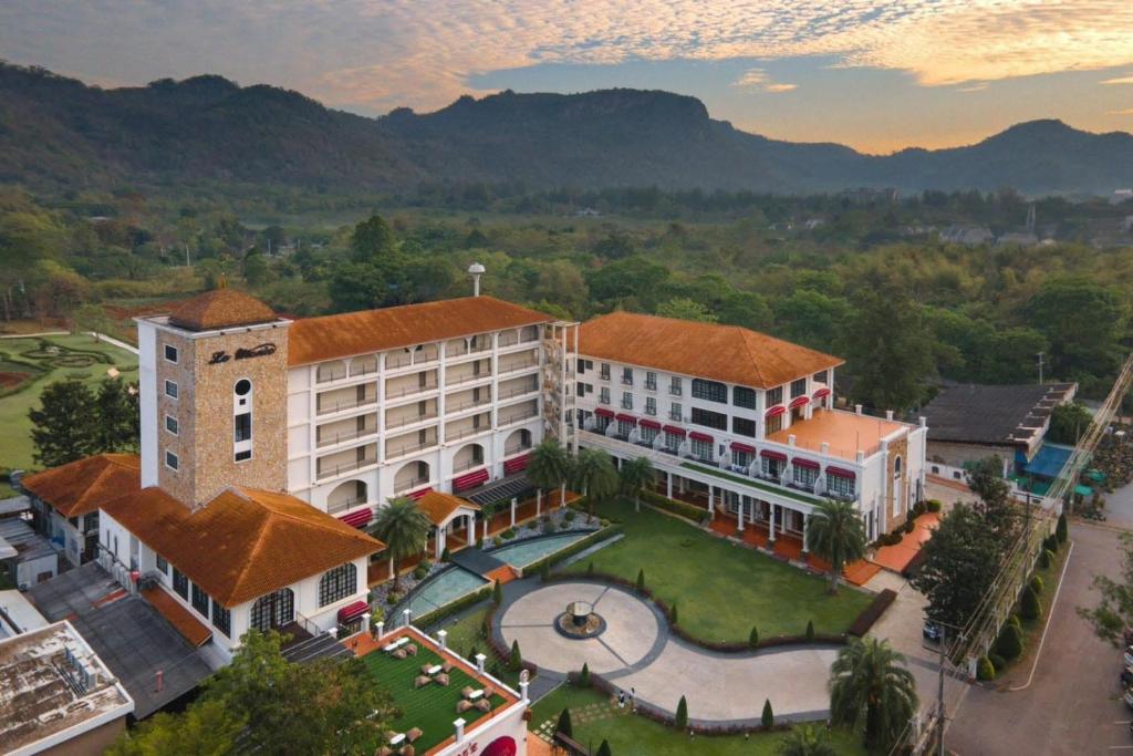an aerial view of a building with a courtyard at Le Monte Khao Yai in Mu Si
