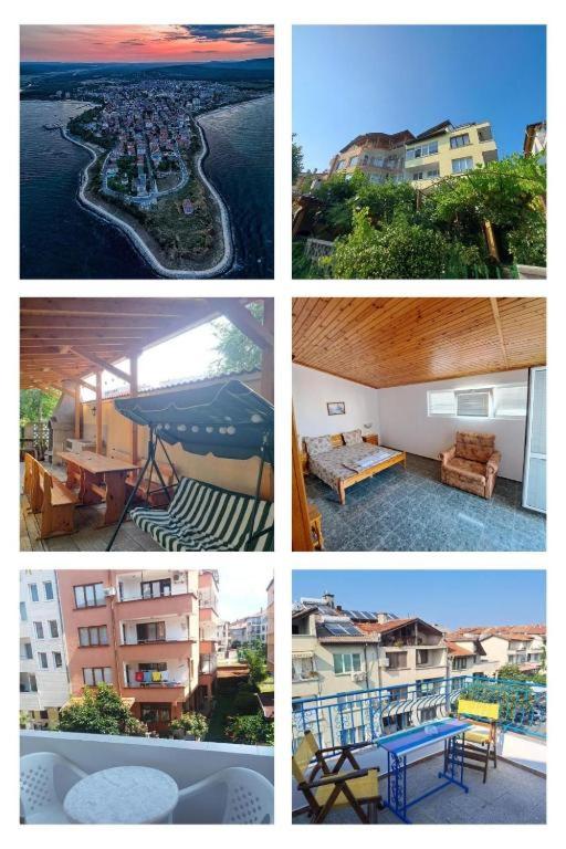 a series of four pictures of buildings and a beach at Capri Family Hotel in Primorsko