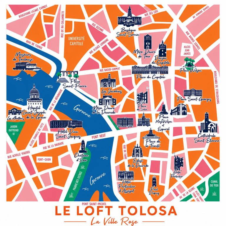 a map of london with sights and buildings at Loft Tolosa - Clim & Parking Privé Toulouse Nord in Rouffiac-Tolosan