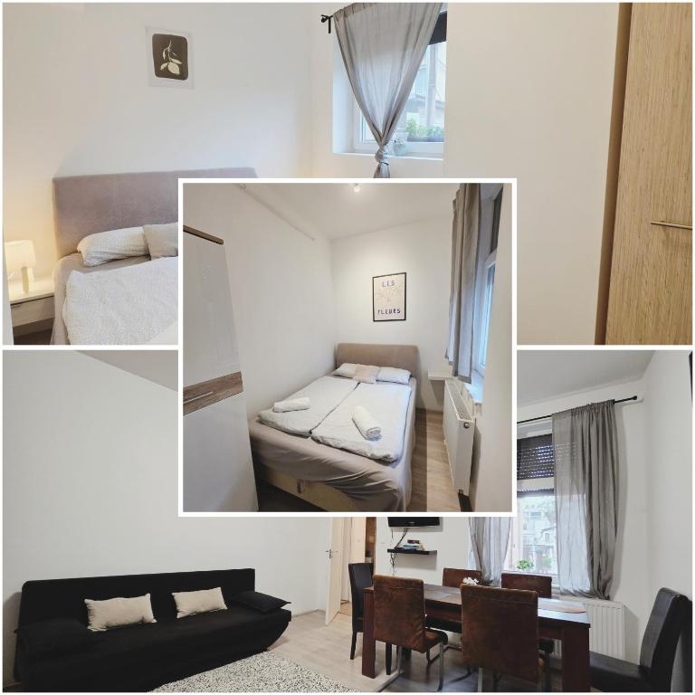 a collage of photos of a bedroom and a room at Smeraldo Home Fsz in Siófok