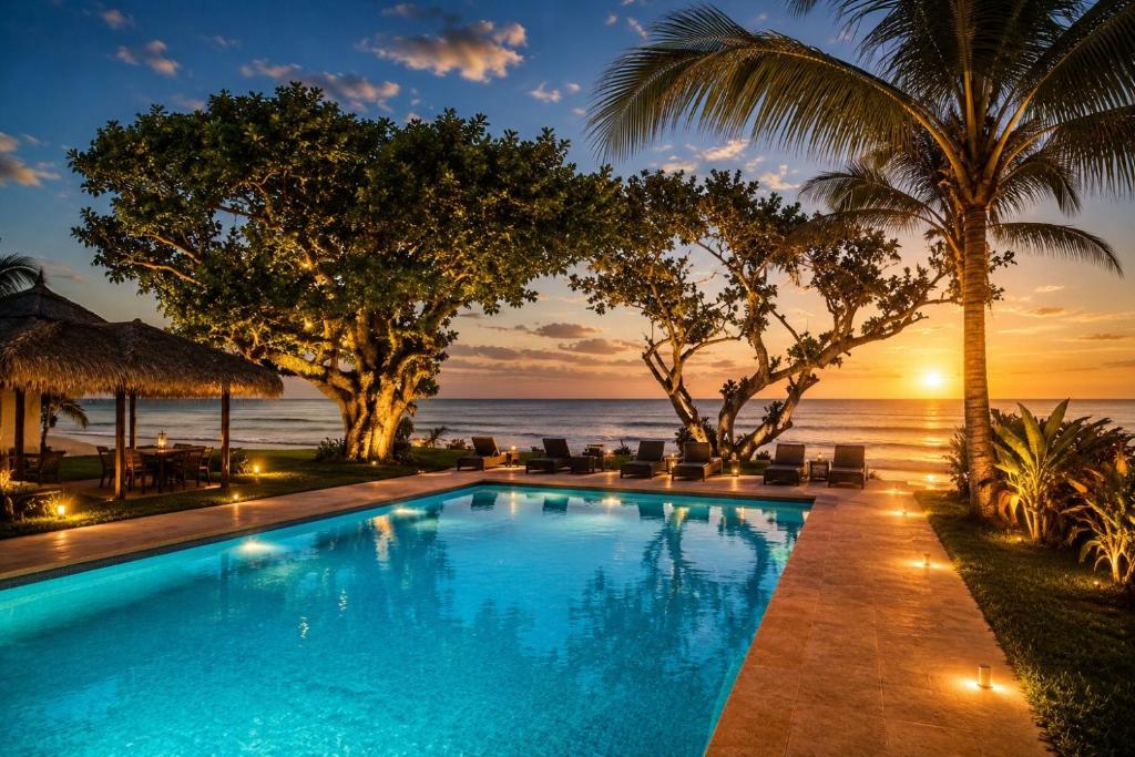 a swimming pool with a view of the ocean at Mar De Estrellas - Hotel in Costa Esmeralda