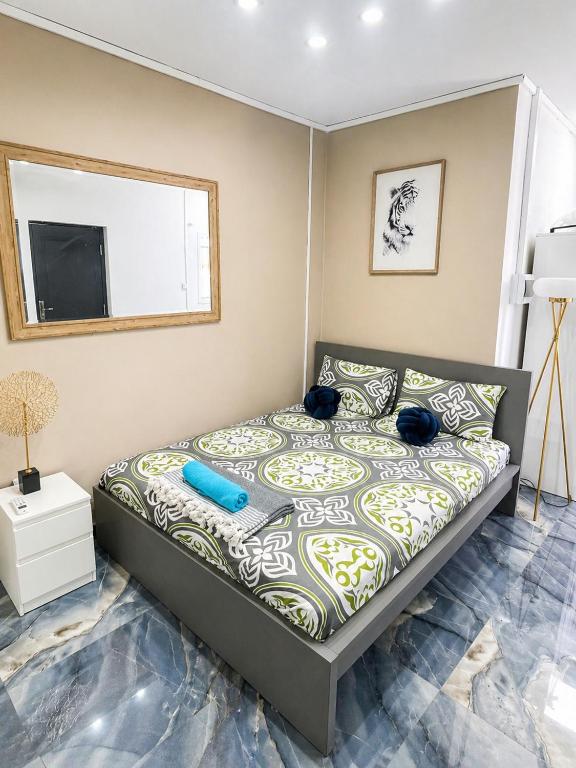 a bedroom with a bed and a tv at Canelle appart tout équipé et lumineux in Dzaoudzi