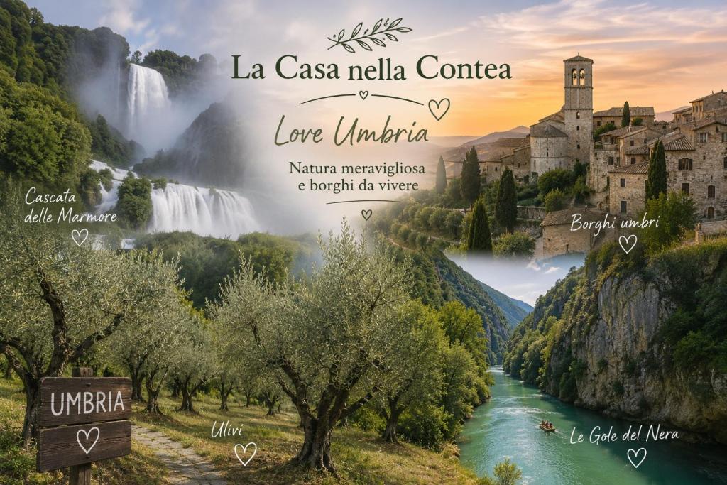a painting of a waterfall and a river at La Casa nella Contea in Terni