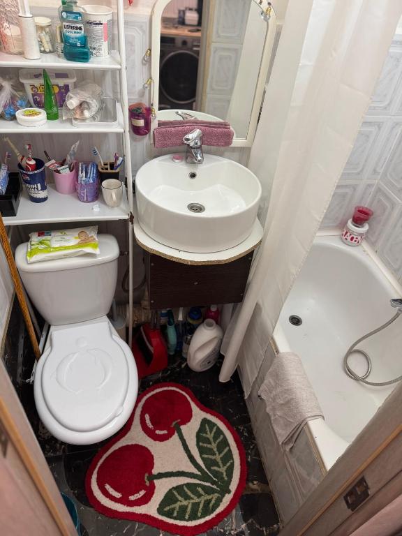 a bathroom with a toilet and a sink at Mamaia Sea Breeze Garsonieră in Constanţa