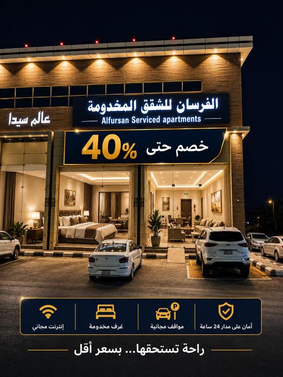a building with cars parked in front of it at الفرسان للشقق المخدومه in Al Kharj