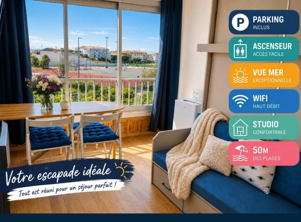 L'écume Bleue Studio 50m des plages Vue Mer, Wifi & Parking