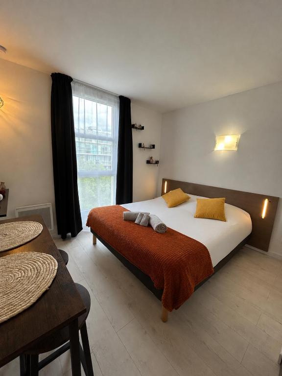 a bedroom with a large bed and a window at Studio le petit cozy in Nancy