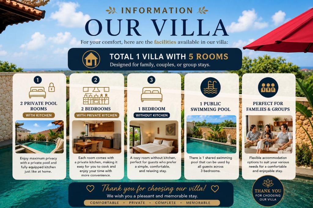 a flyer for our villa with rooms at Cahya Pandawa Villa in Nusa Dua
