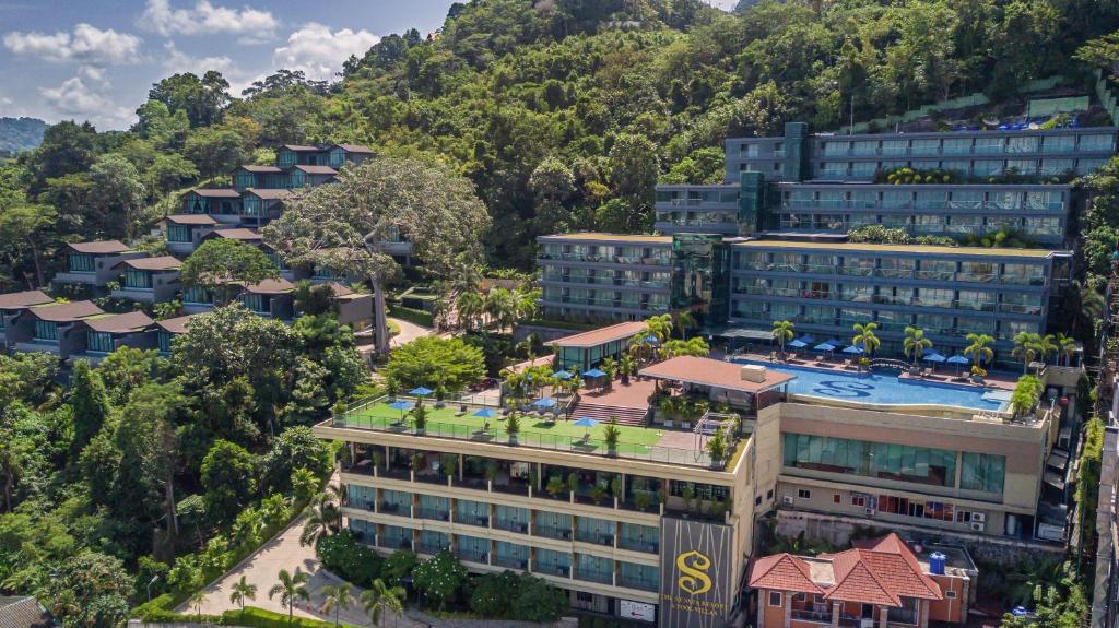 an aerial view of a building with a resort at The Senses Resort & Pool Villas, PHUKET in Patong Beach