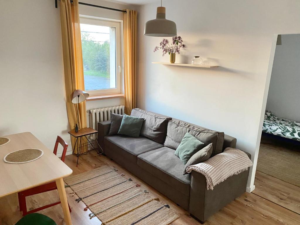 a living room with a couch and a table at Grądy-Woniecko Place in Grądy
