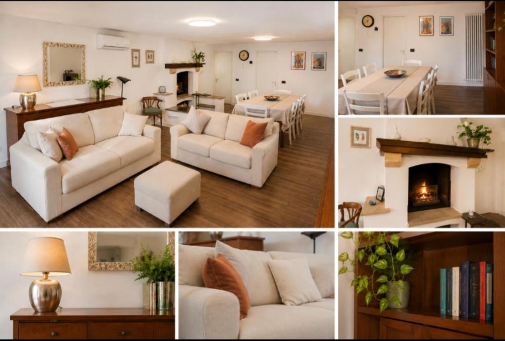 a collage of four pictures of a living room at I Masselli Home - Appartamento in villa in Trezzano sul Naviglio