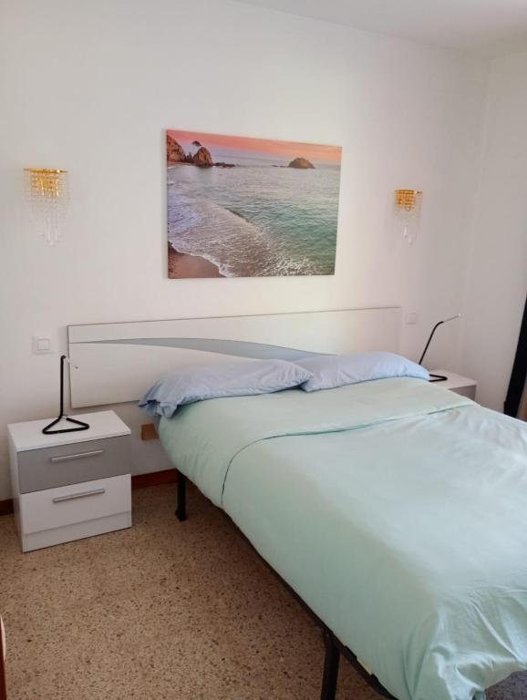 a bedroom with a bed with a picture on the wall at Apartamentos Escorpion Tossa de Mar in Tossa de Mar