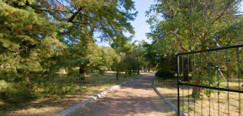a gate at the end of a tree lined path at Room in a shared farmhouse in Kelmscott