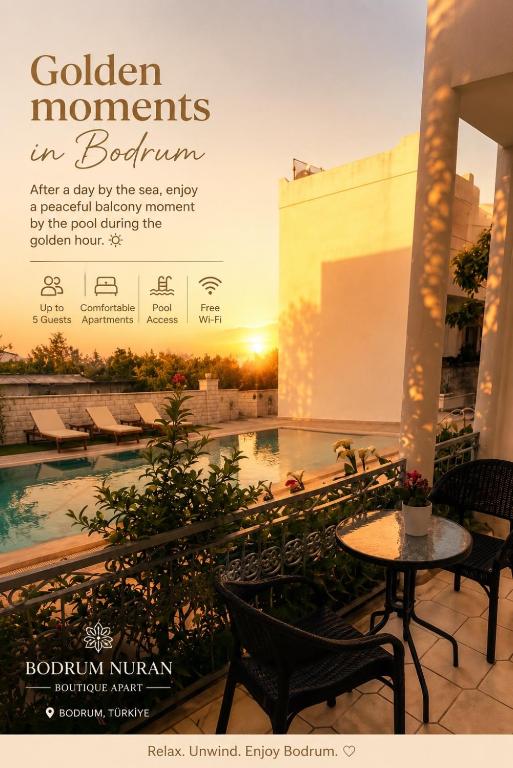 a magazine advertisement for a hotel with a table and chairs at Bodrum Nuran Boutique Apart in Bodrum City