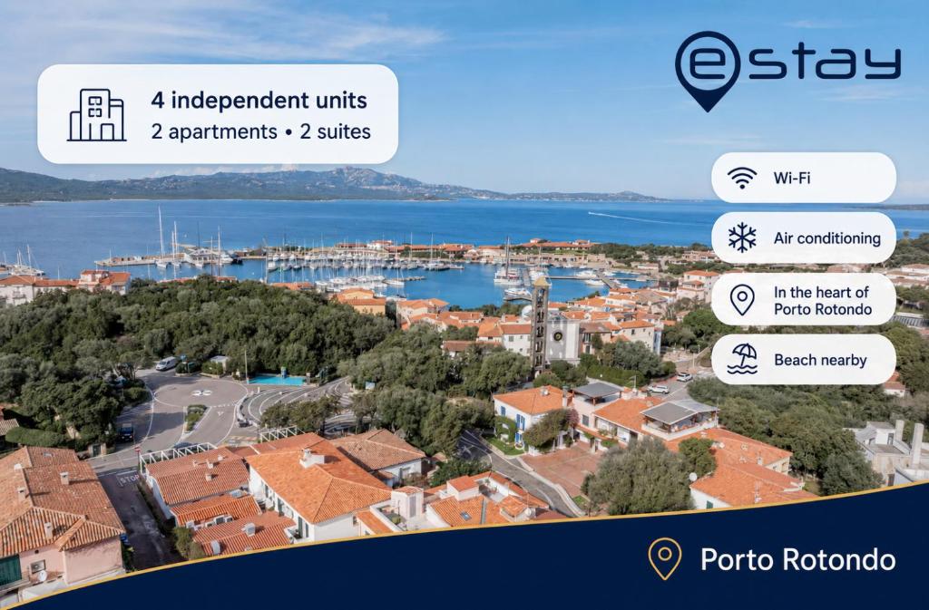 a view of a town with a harbor and a city at Estay - Locanda Tartarughino in Porto Rotondo