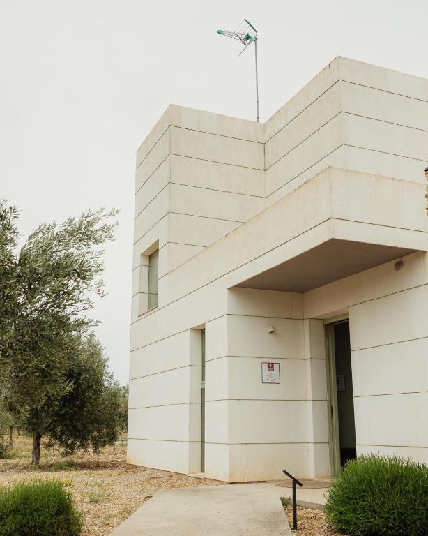 a white building with a flag on top of it at Luz de Alba in Argamasilla de Alba