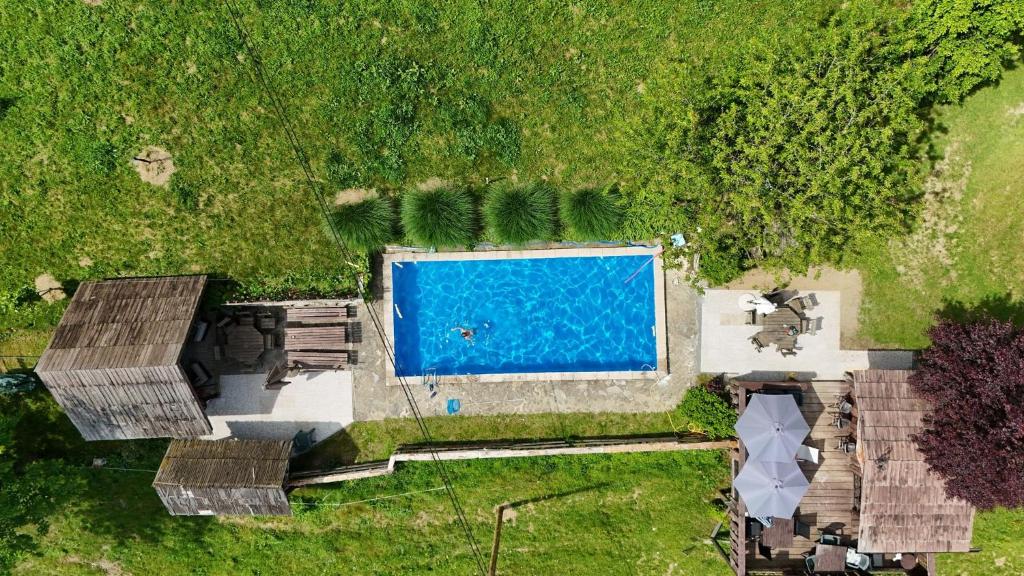 an overhead view of a swimming pool in the grass at Apartments MM in Muta