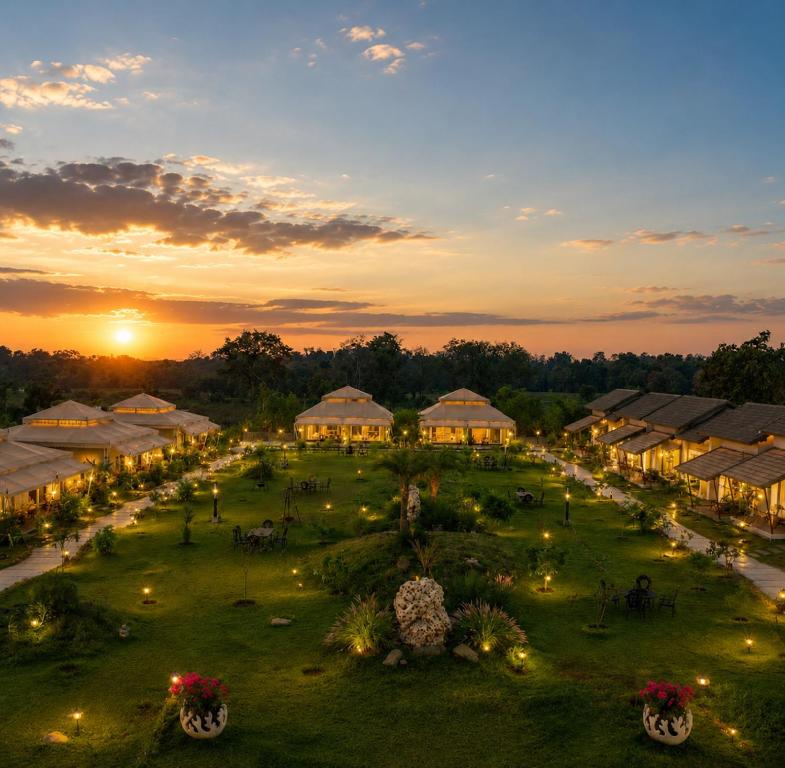 an aerial view of a park at sunset at Sterling Tipeshwar in Pahāpal