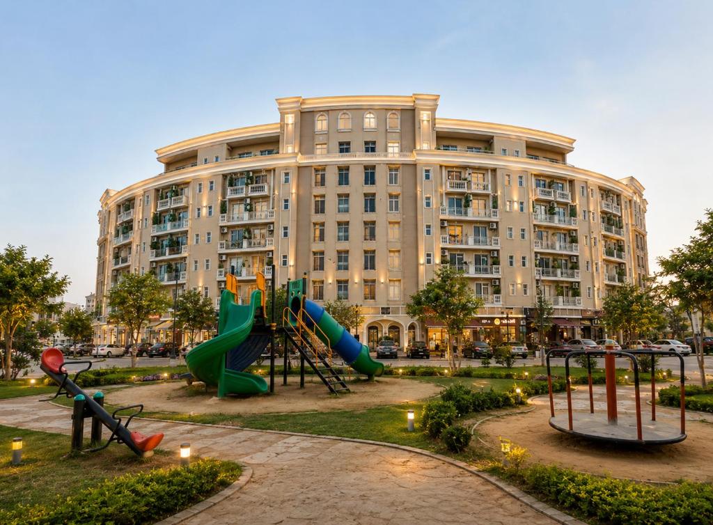 a large building with a playground in front of it at Lord krisna place --Near Prem Mandir & ISKCON in Vrindāvan