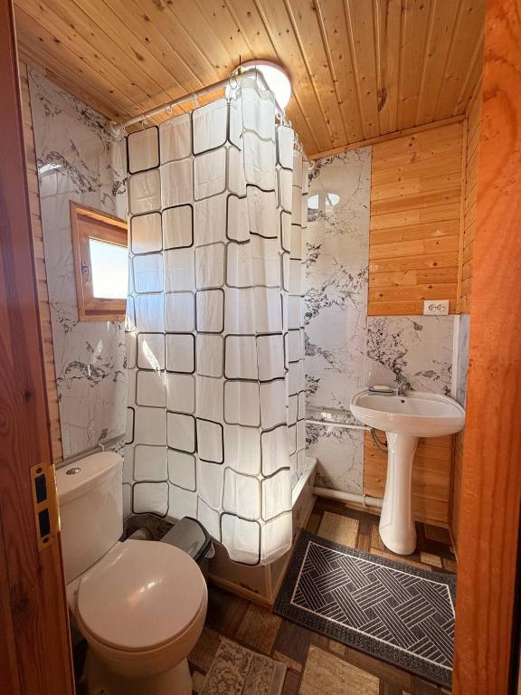 a small bathroom with a toilet and a sink at Гостевой дом in Bosteri