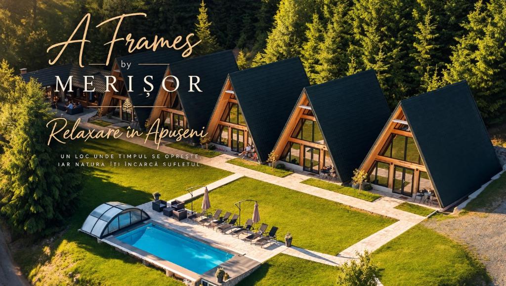 an image of a house with a swimming pool at A Frames By Pensiunea Merișor in Răchiţele