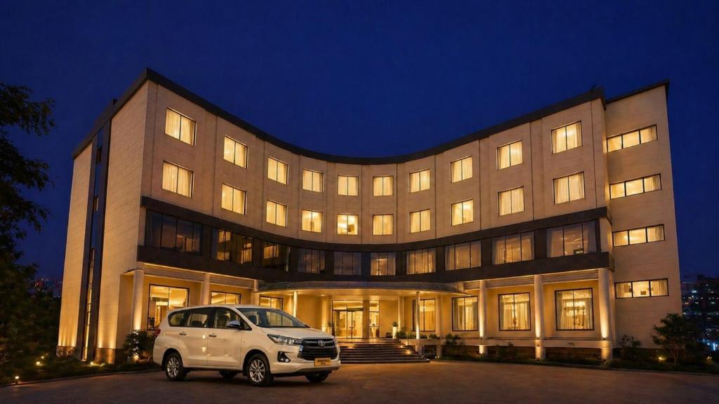 a white van parked in front of a building at Chinmay Hotels & Resorts in Lucknow