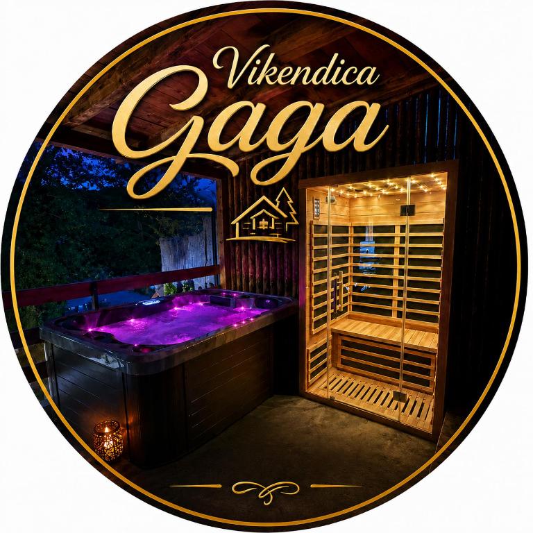a round picture of a jacuzzi spa at night at Gaga vikendica in Lukovo