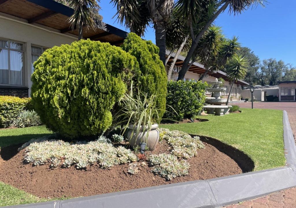 a garden with bushes and flowers in front of a house at Travel Lodge in Middelburg