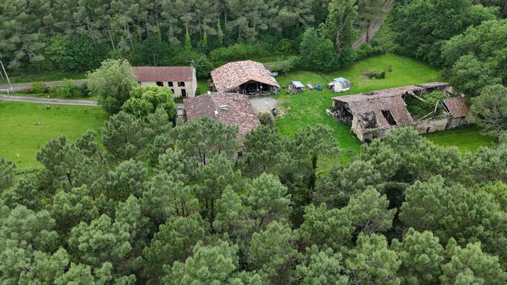 an aerial view of an old house in the trees at Le Mirail in Brugnac