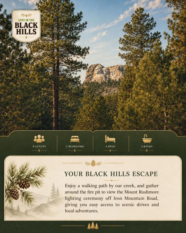 a sign for a black hills park with a mountain in the background at Grizzly Bear Creek- Mt Rushmore Views- Hot tub in Keystone