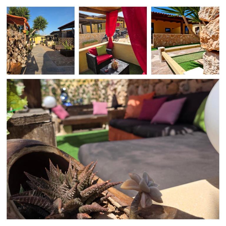 a collage of photos of a living room with a plant at Villa la Perla in Lampedusa
