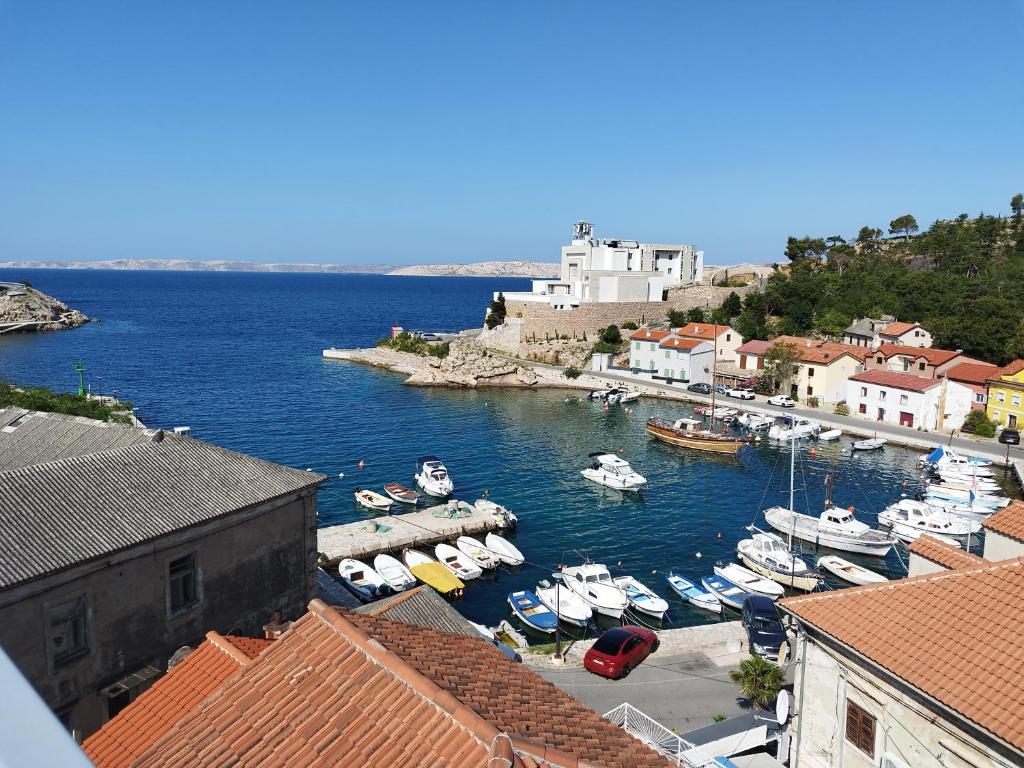 a group of boats are docked in a harbor at Apartman Jure in Jablanac