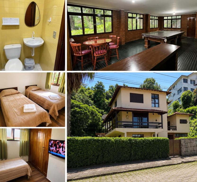 a collage of four pictures of a house at Quarto Meudon in Teresópolis